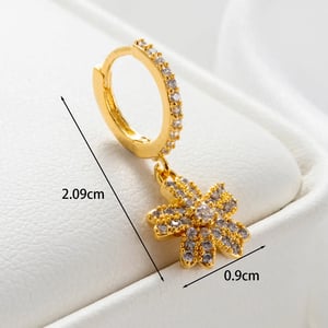 1 Piece Simple Series  Flower Copper  Gold Color Zircon Women's Dangle Earrings h5 